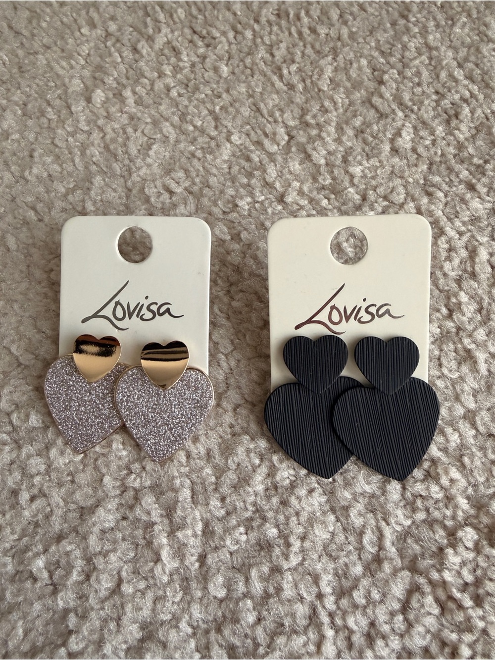 🆕Lovisa Double Heart Earrings - Glitter Gold & Black